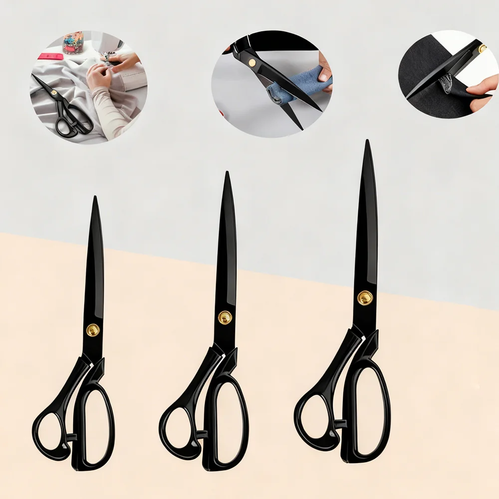 1pc Professional Black Tailor Scissors Stainless Steel Fabric Cutting Shears Sharp Scissors for Cloth Leather Dressmaking