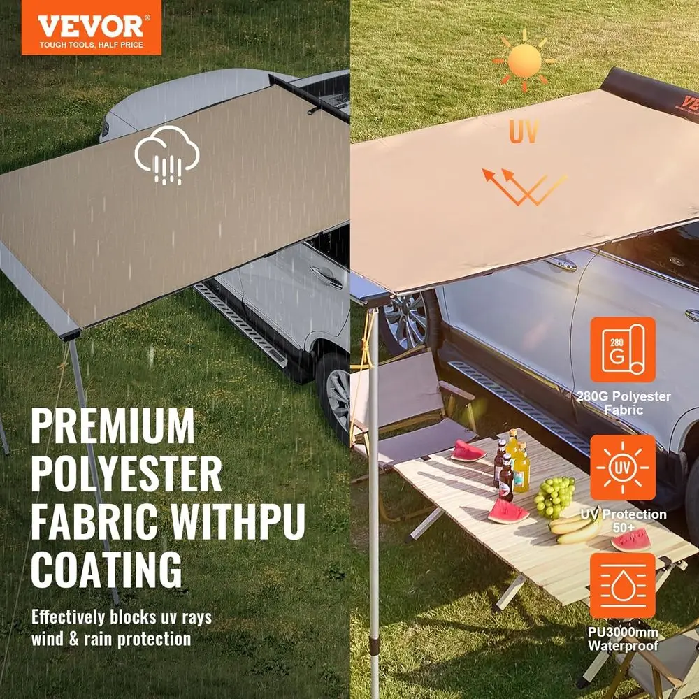 6.6'x8.2' Retractable Outdoor Camping Awning with UV50+ Protection and Waterproof Storage Bag