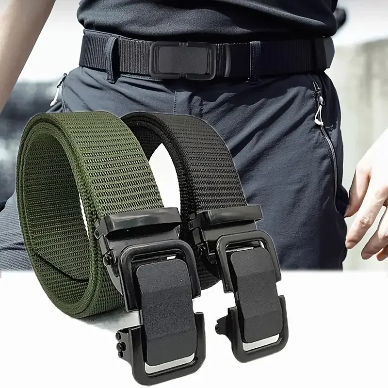 

Men's Belt Automatic Metal Buckle Nylon Canvas Webbing Outdoor Work With Click