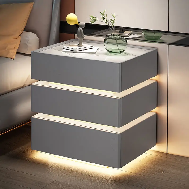 Modern Bedside Table 3 Layer Smart Nightstand With Floating Design And Smart Lock For Bedroom