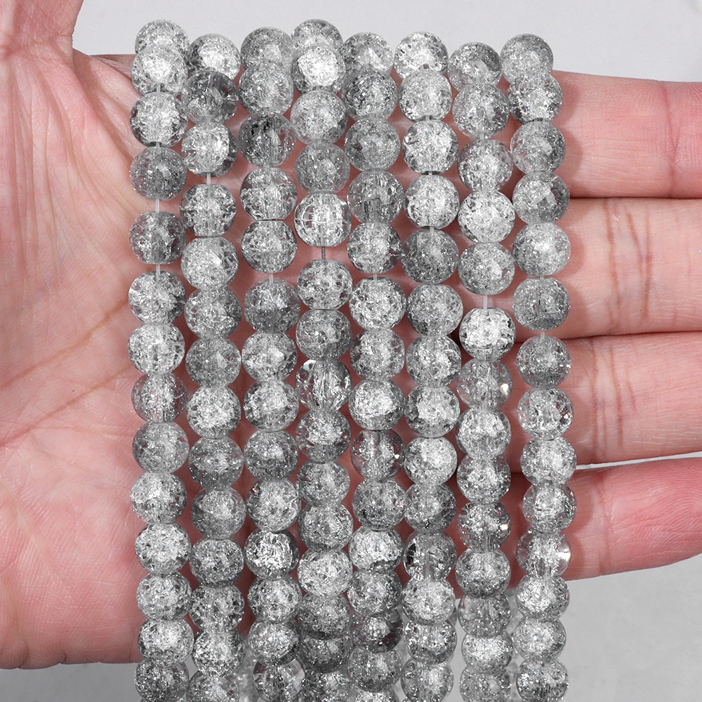 8MM Muticolor Snow Cracked Crystal Beads Transparent Round Quartz Loose Spacer Glass Bead For Jewelry Making DIY Bracelet Supply