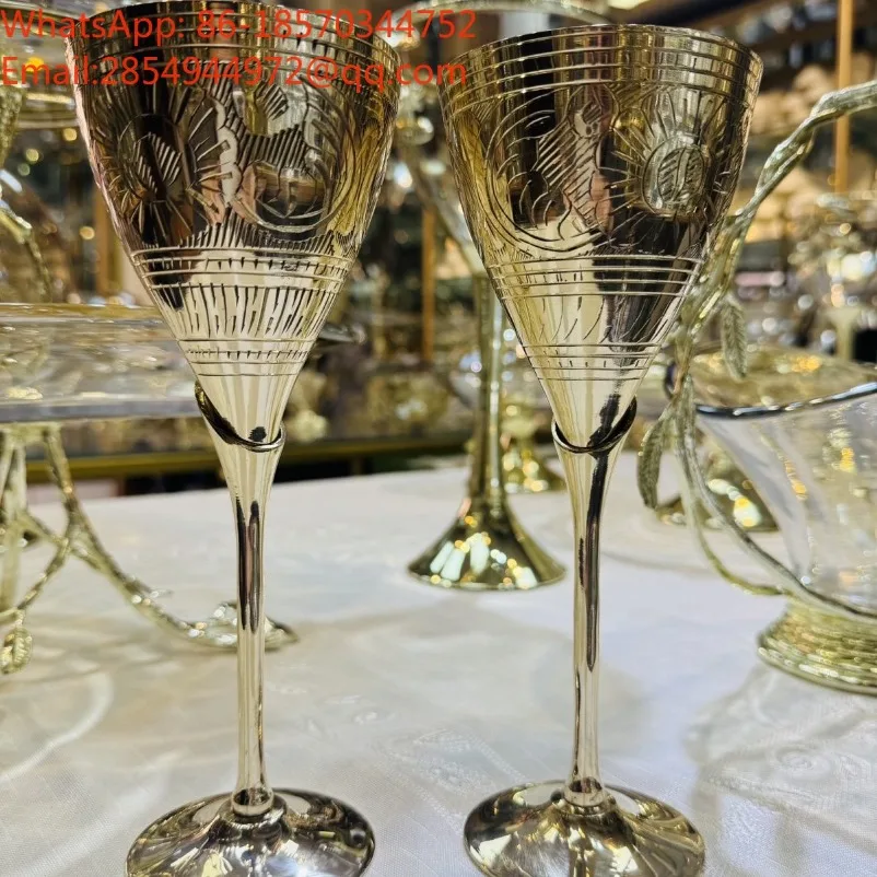 Vintage Pure Copper Goblet Metal High‑stem Wine Cup Drinking Vessel