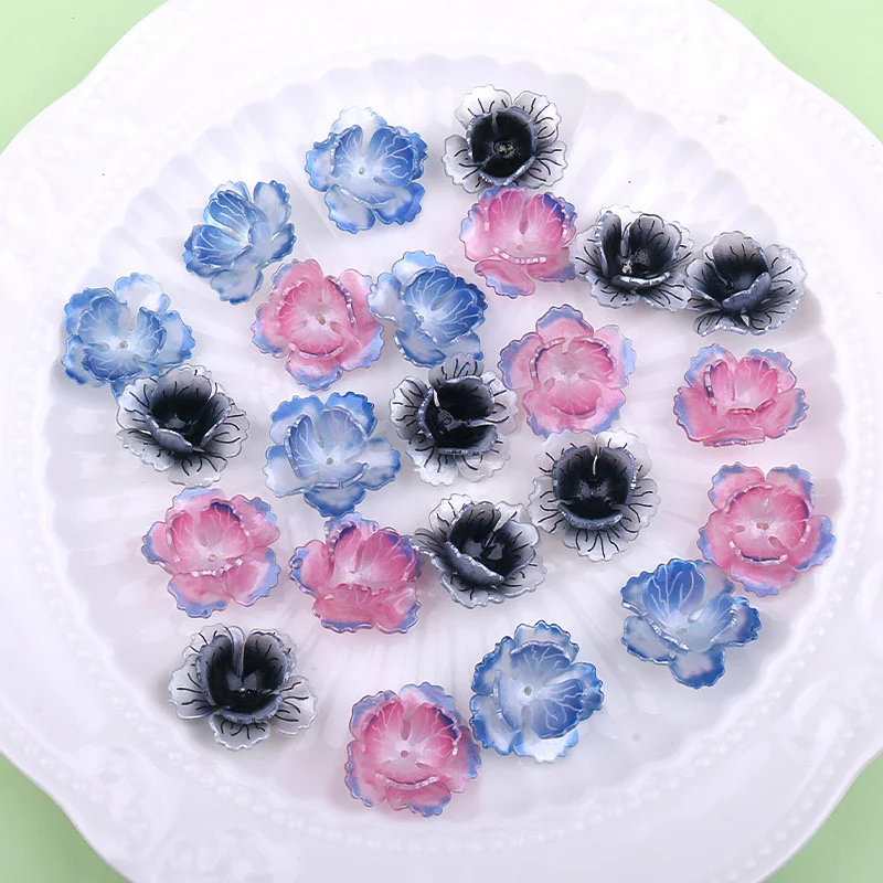 Summer style 50pcs/lot 26mm color pattern print cartoon camellia shape acrylic flowers beads diy jewerly accessory image 4