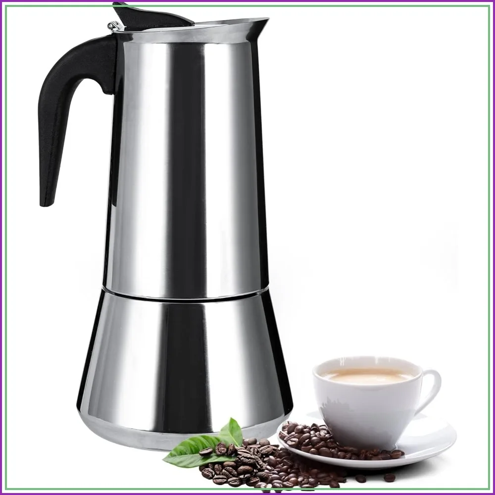 

12-Cup Stainless Steel Moka Pot Espresso Maker for Stovetop - Portable Italian Coffee Percolator for Home, Office, Camping