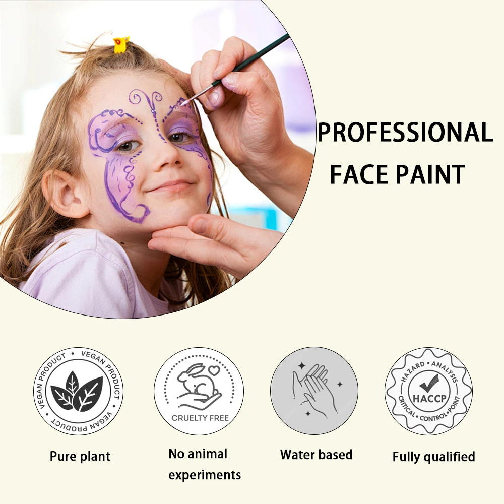 طلاء الوجه الاحترافي 18 جرام من Bowitzki، طلاء الجسم ذو أساس مائي، مكياج آمن للأطفال والكبار، لون واحد