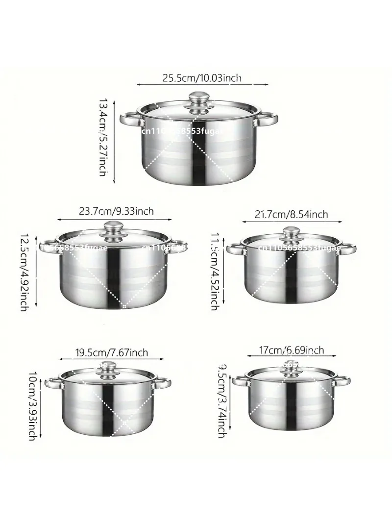 5-Piece Stainless Steel Cookware Set with Pots, Induction & Gas Compatible Cooking Set