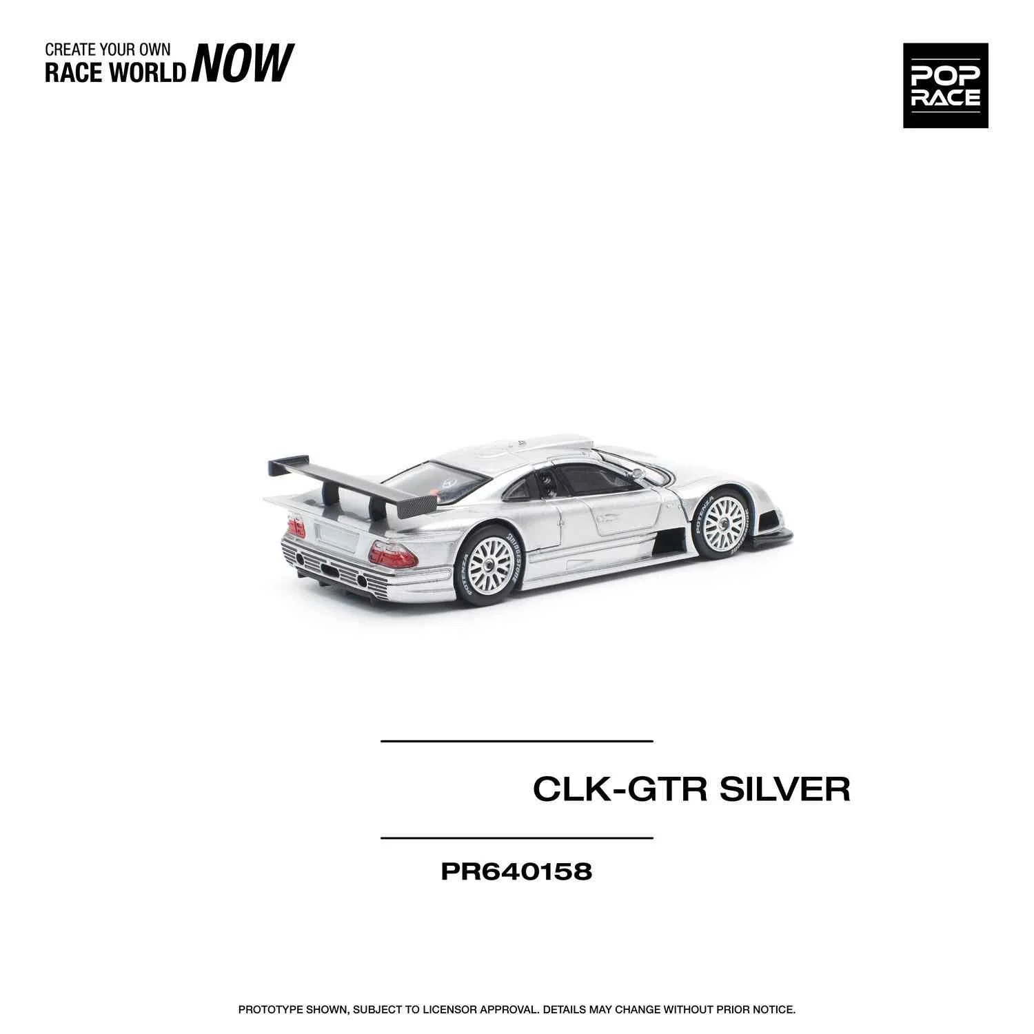 Voorverkoop 1:64 POP RACE CLK GTR C297 Zilver Diecast Diorama Automodel Speelgoed