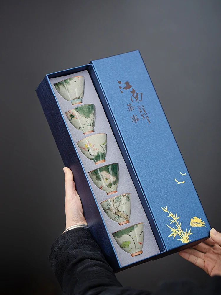 Handmade painted tea cups home master cups ceramic hand-painted single cup tea tasting cups kung fu tea set