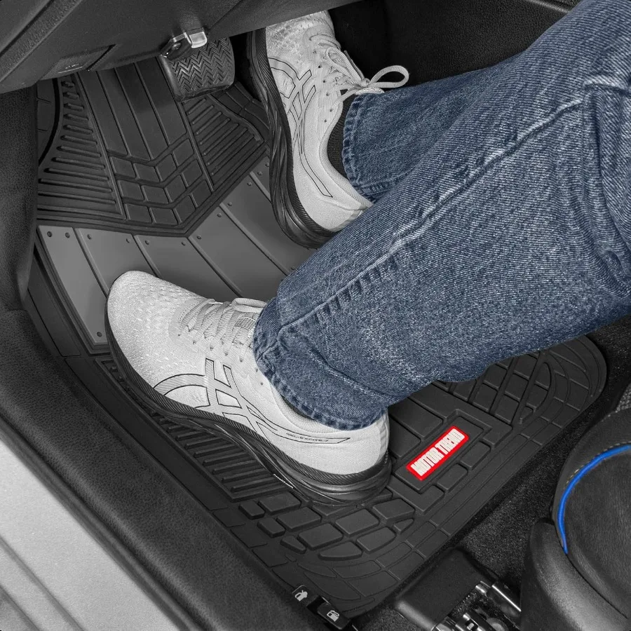 DualFlex™ Rubber Car Floor Mats All Weather Waterproof 4Piece Sporty TwoTone Design Car Mats Full Set Universal TrimtoFit Floor