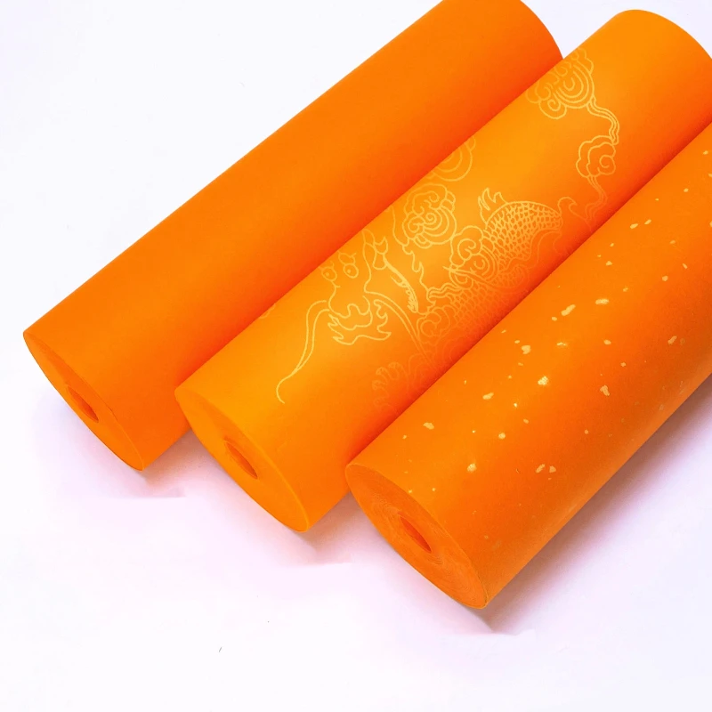 Yellow Gold Dragon Pattern Thick Raw Xuan Paper Roll Rice Paper for Calligraphy Practice Art Supply Living Room Decoration