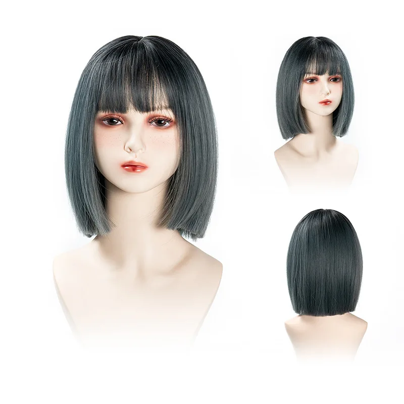 

Wig whole top female daily age gradual change Bobo head fluffy high cranial top natural color short hair full head cover type