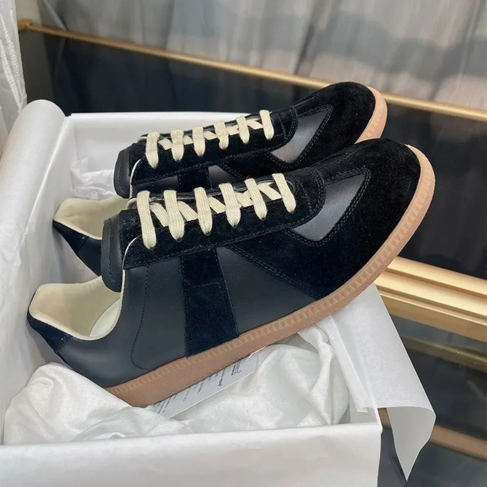 

Retro Sneakers Handmade Genuine Leather German Army Trainers Luxury Soft Flat Casual Shoes Men Women Spring Autumn Walking
