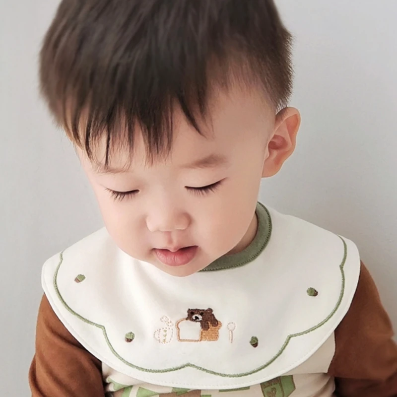 3Pcs Waterproof Bibs for Infants Embroidered Pattern Baby Bibs Comfortable Newborns Bibs Comfortable Cotton Bibs Gift