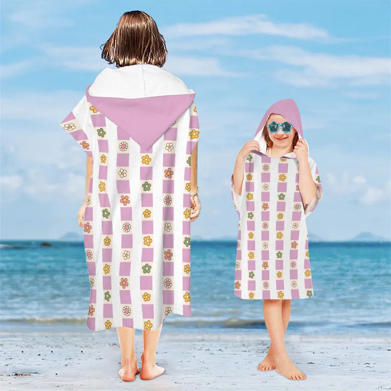 Family Matching Parent-Child Hooded Bath Towel Cloak Quick-Drying Beach Robe for All Ages - Soft Comfortable Beach Towels