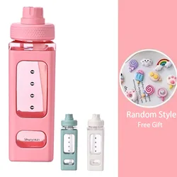 700ml Kawaii Water Bottle for Girls,Cute Kids Water Bottles with Straw 3D Sticker Drinking Bottle Portable Leak Proof Water Jug