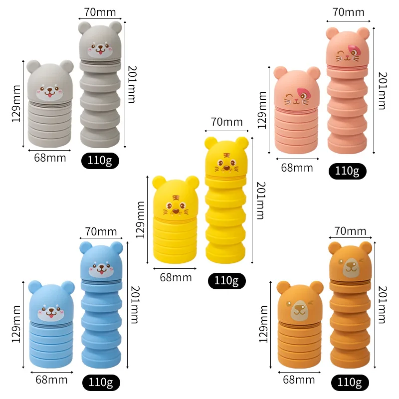 Retractable Food Grade Silicone Pencil Case Lovely Cartoon Pen Pouch for Students