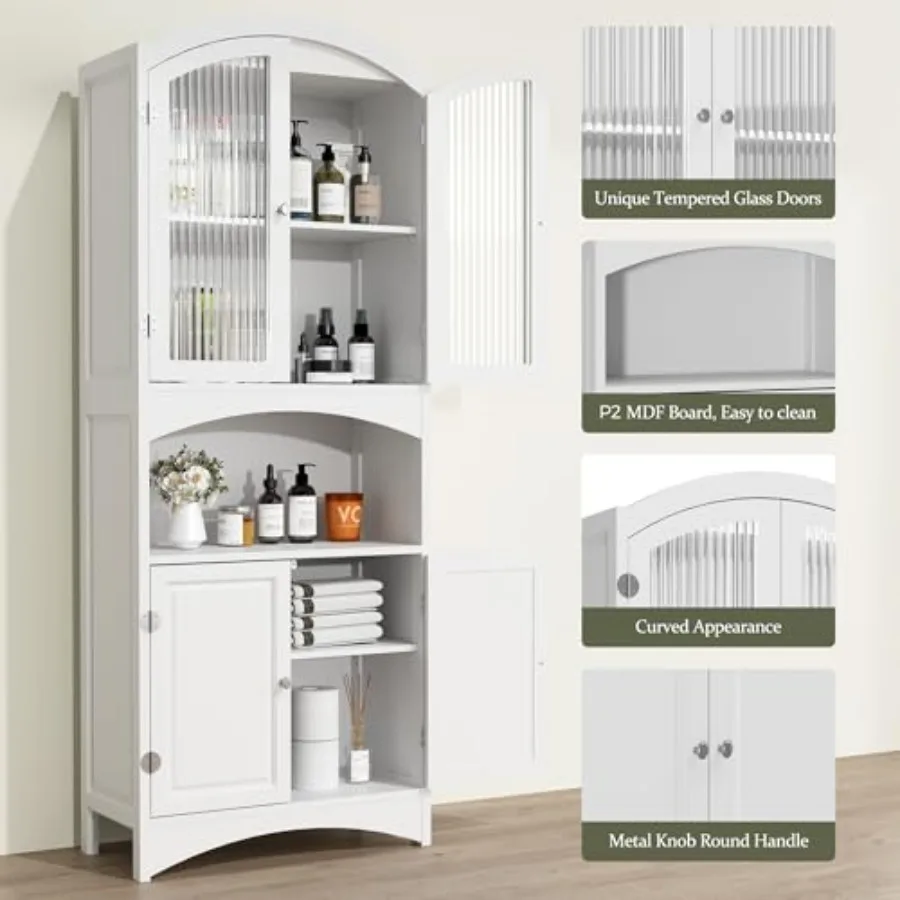 خزانة تخزين 64 خزانة مخزن طويلة مع أبواب زجاجية مخددة وأرفف قابلة للتعديل خزانة تخزين حمام مضادة للرشاب كابي