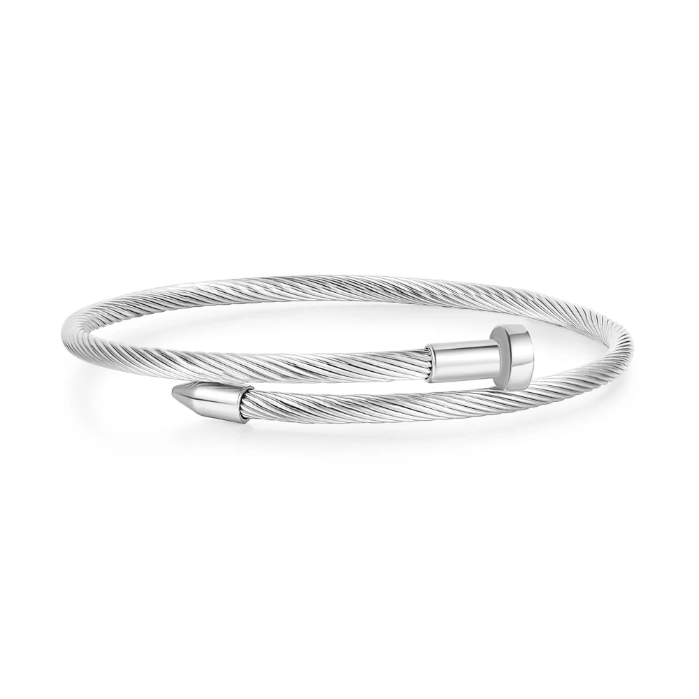 Clssic Stainless Steel Nail Bangle Bracelet for Men Women Punk Style Metal Geometric Rivet Charms Bangle Wrist Jewelry