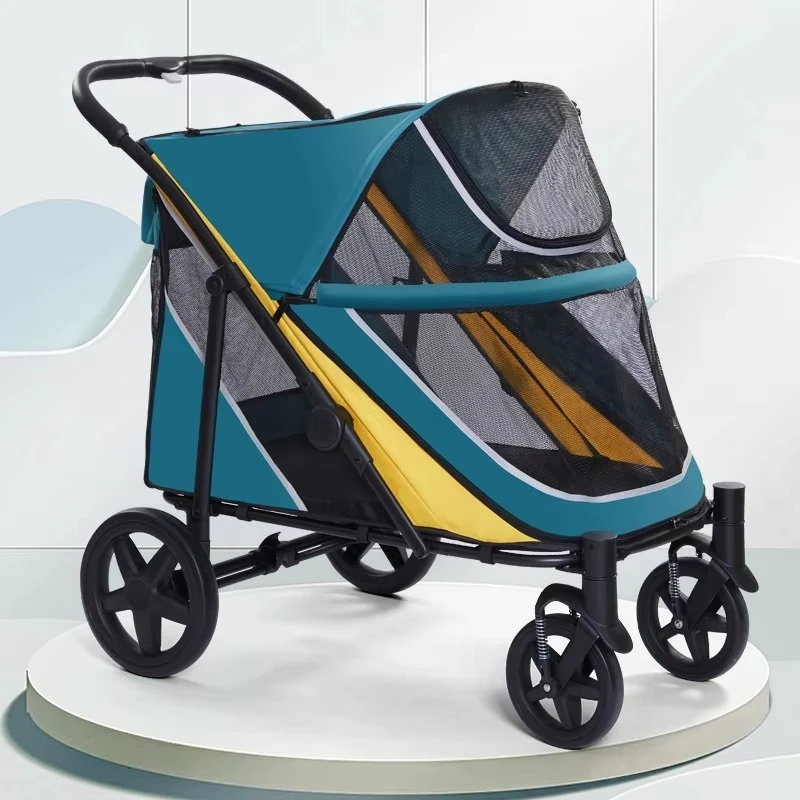 2025 New Waterproof Stroller 4 Wheels Folding Rain Cover Big Dog Stroller 60kg Loading Weight Large Pet Stroller for Outside