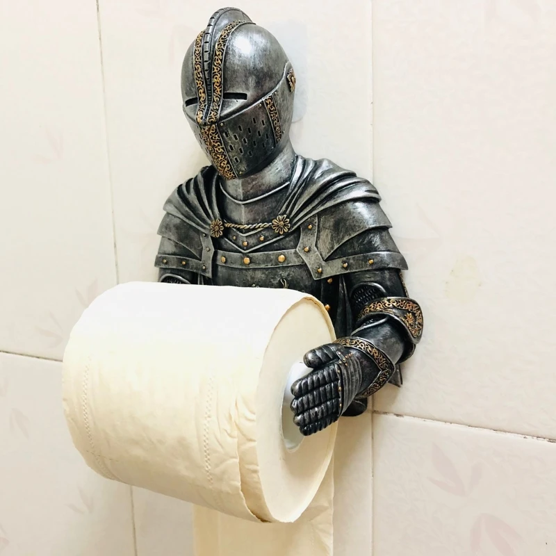 

for Creative Tissue Roll Dispenser Single Roll Tissue Holder Medieval Statue Knight Paper Towel Holder Bathroom Accessor