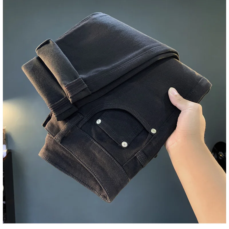 

High end black jeans men's trendy casual micro mid waist trend 2025 autumn light luxury pants