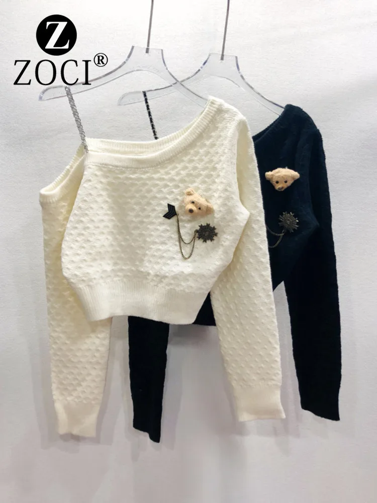 [ZOCI] French Teddy Bear Doll Chain Shoulder Long Sleeved Sweater For Women In Autumn And Winter, Niche Design Sense,