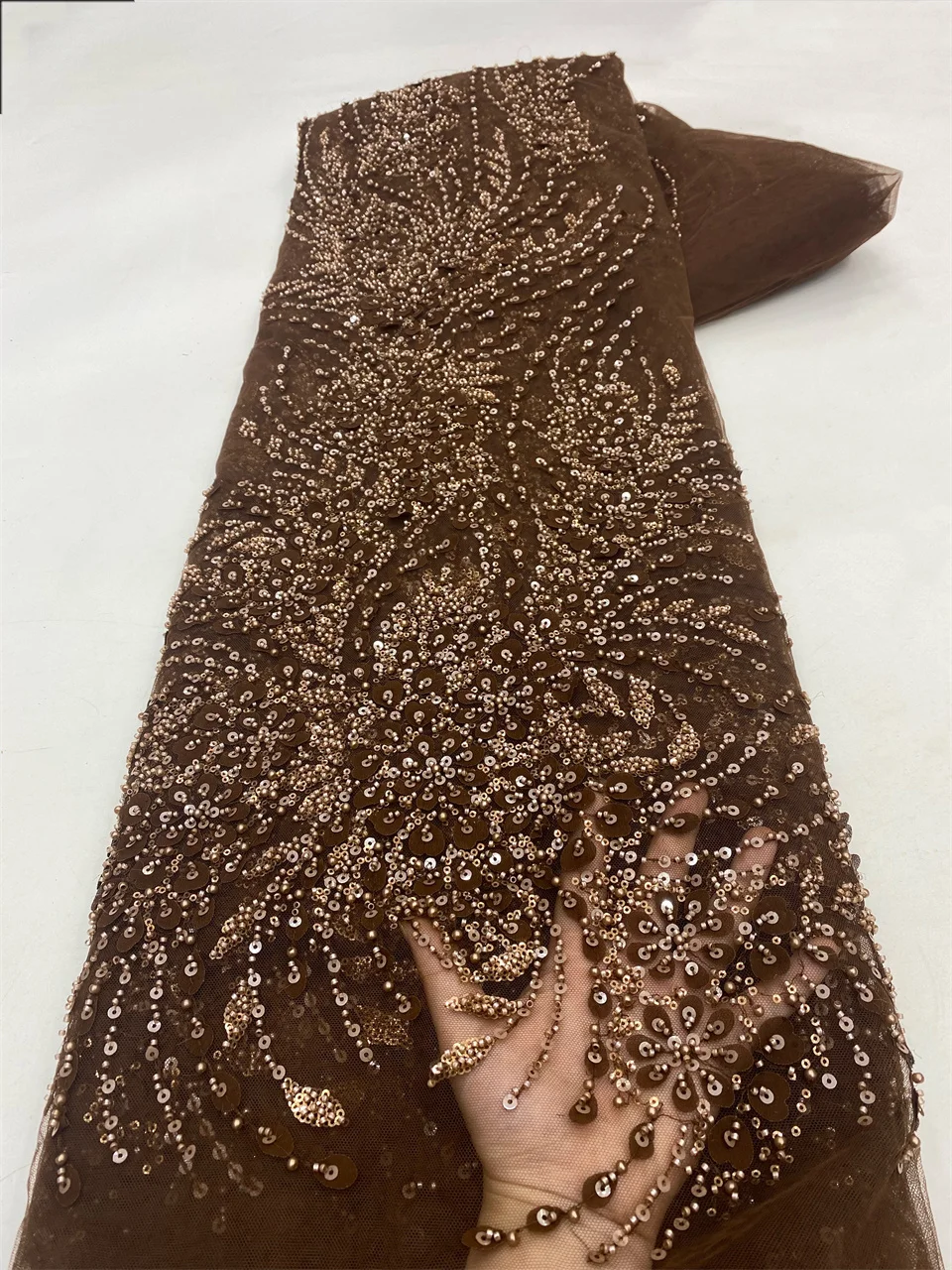 

2025 Luxury French Tulle Net Lace with Sequins and Beads African Nigerian Embroidered Lace Fabric Lace Fabric for Sewing VXZ6273