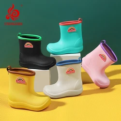 STRONGSHEN Kids Rubber Rain Boots Girls Boys Children Waterproof Mid-Calf Rainboots Toddler Slip On Round Toe Soft Water Shoes