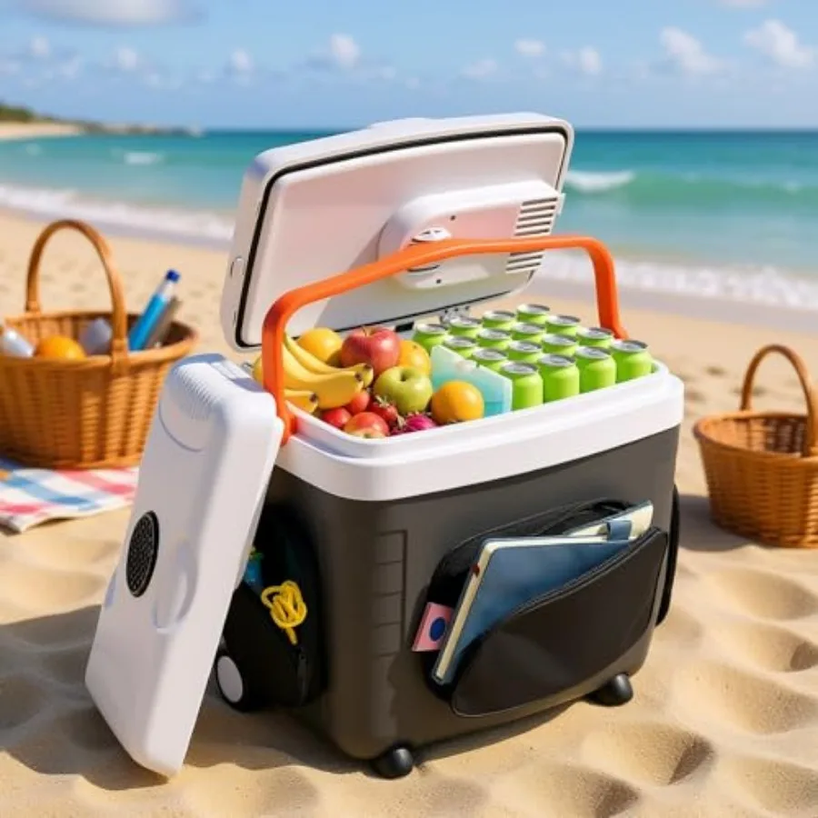 32 Qt 30l Electric Car Cooler Warmer with Ice Pack Divider Pockets Removable