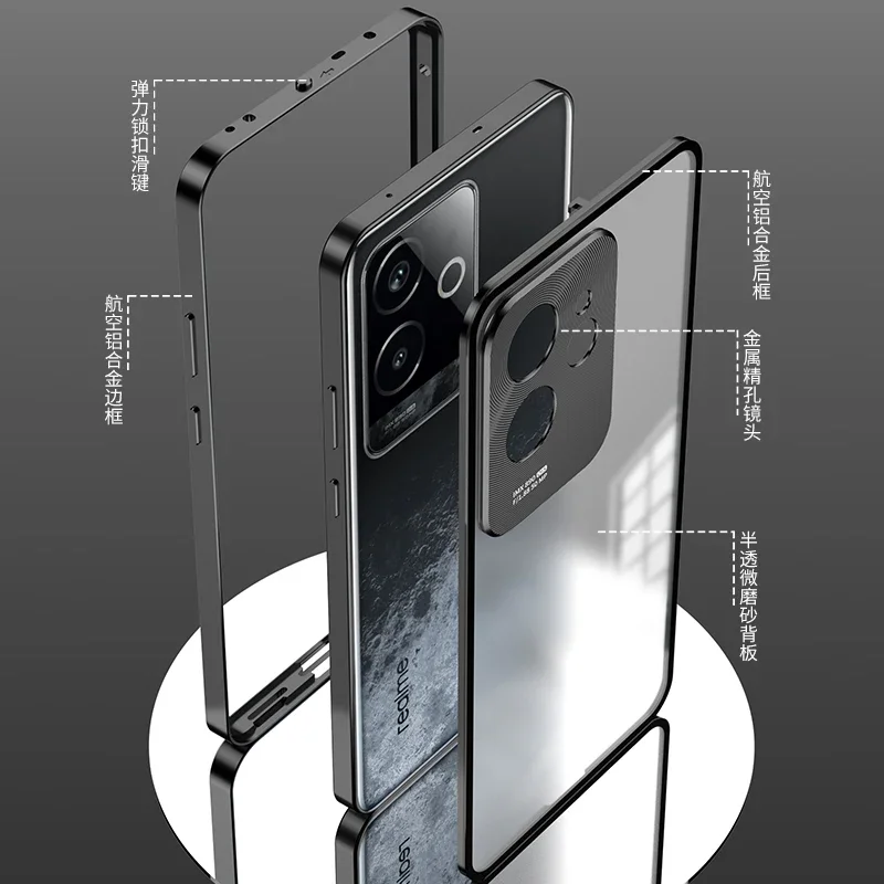 For Realme GT6 China Version Case Aluminum Metal Frame Front and Back Cover For Realme GT 6 CN Magnetic Shockproof Bumper Funda