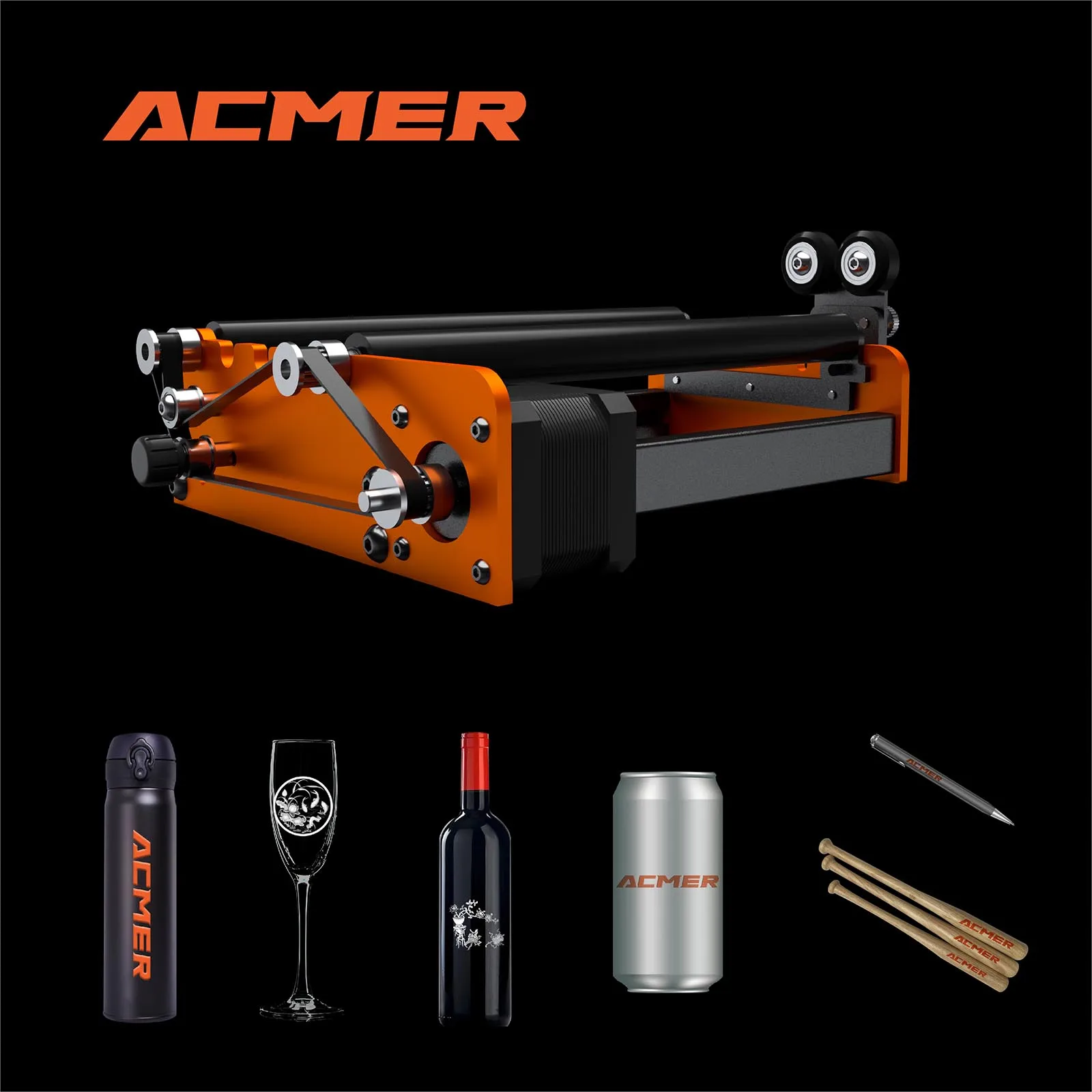 ACMER M2 Laser Rotary Roller Laser Engraver Y-axis Rotary Roller 360° Rotating for 4-138mm Different Engraving Diameter 4 Gears