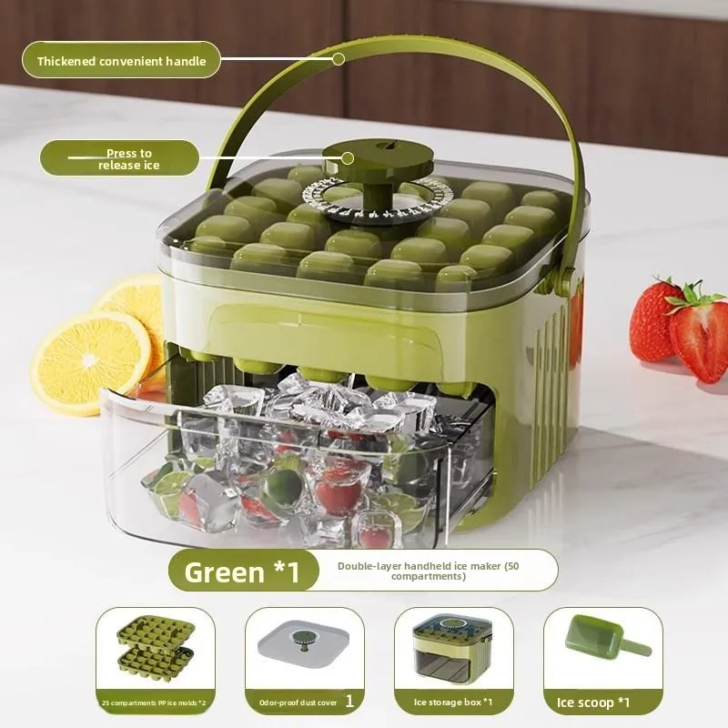 Large Capacity Ice Maker 50 Grids Press Type Ice Tray with Lid Kitchen Appliance Ice Cube Maker Frost Free Commercial Grade