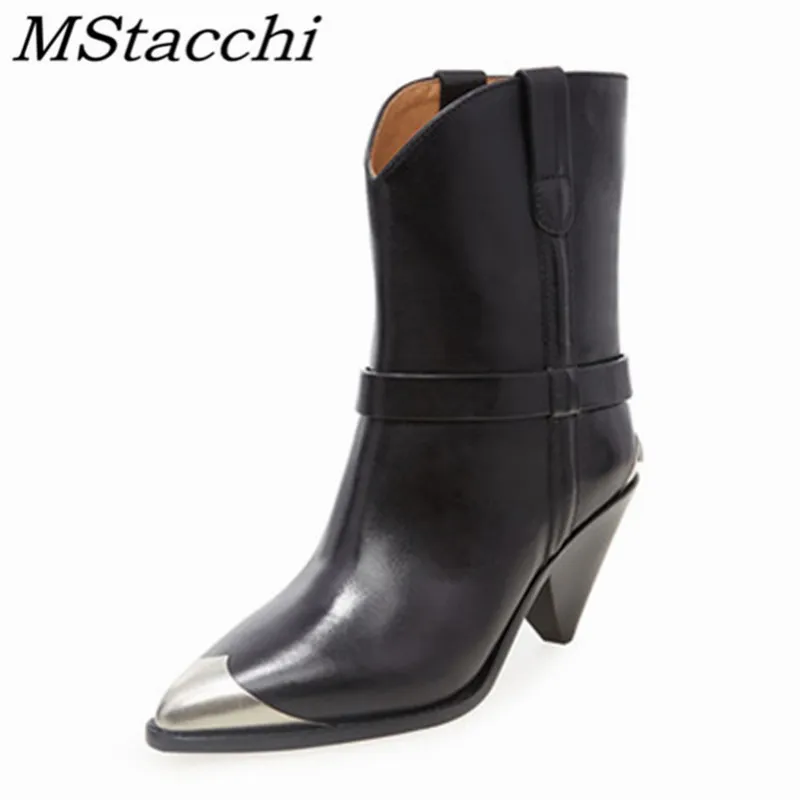 

Женские рыцарские сапоги с металлическим носком, элегантные короткие сапоги из натуральной замши, женская обувь на необычном каблуке, женские сапоги до середины икры без шнуровки