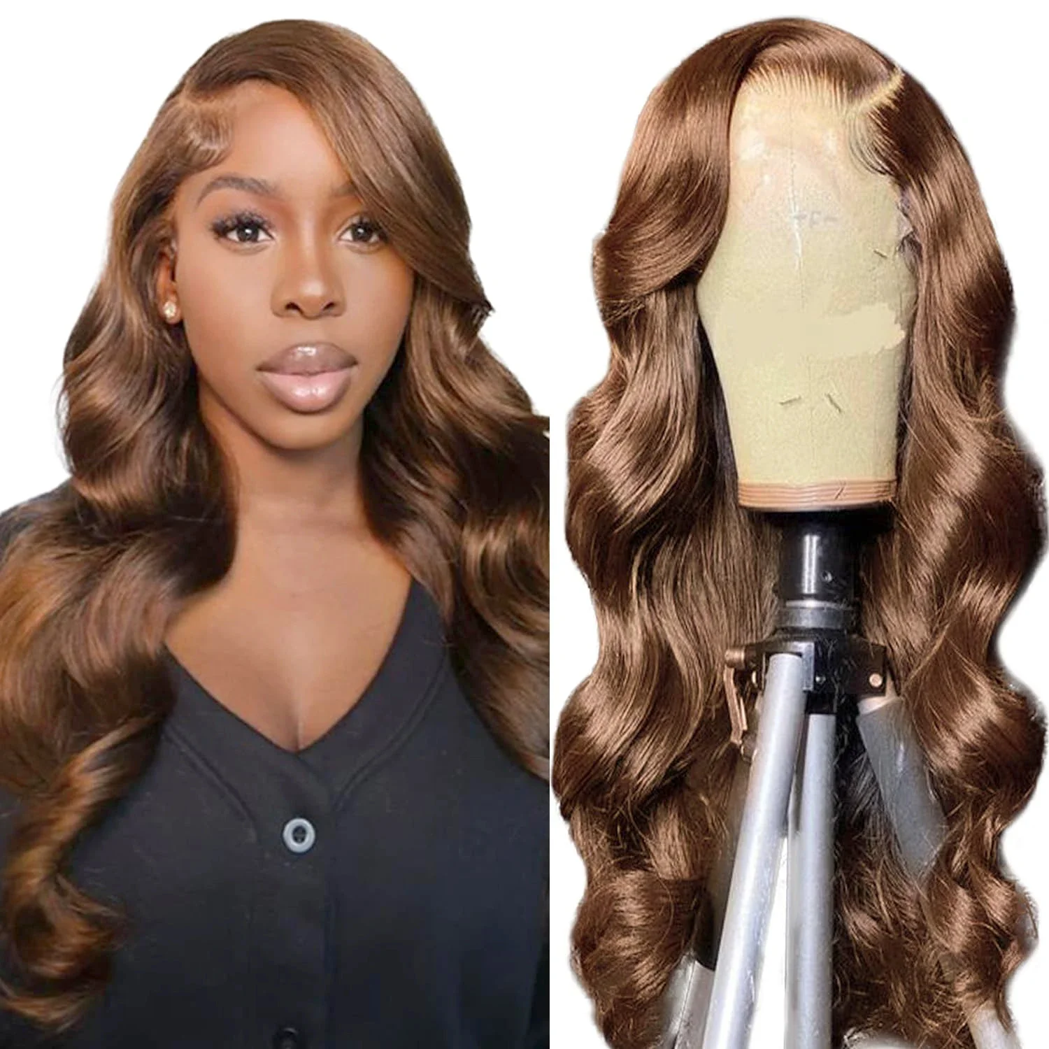 

200 Density chocolate brown Body Wave Hair Wig Pre Plucked 36 Inch 100% Human Hair Wig 13x6 HD Lace Frontal Wigs