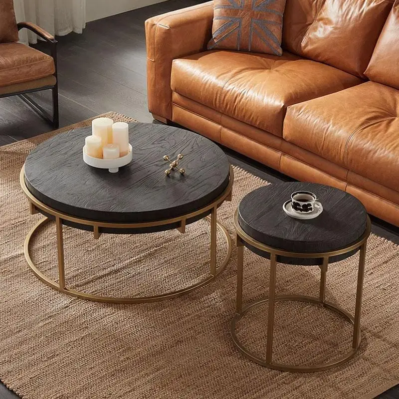 

Retro light luxury living room size coffee table combination Nordic modern simple metal solid wood combination small apartment