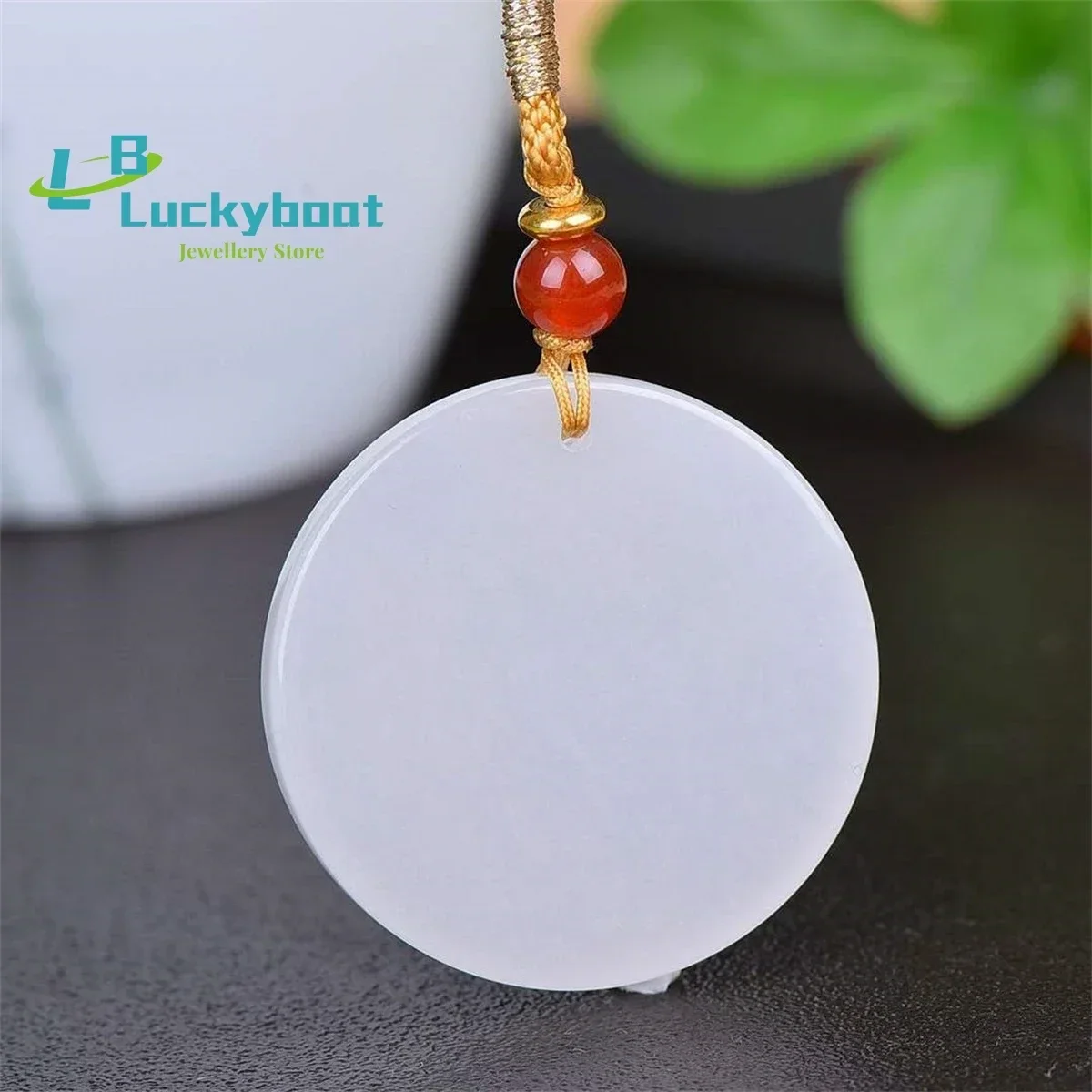 Natural Gold Thread Jade Round Ping An Brand Pendant Simple and Personalized Exquisite Fashion Versatile for Men and Women
