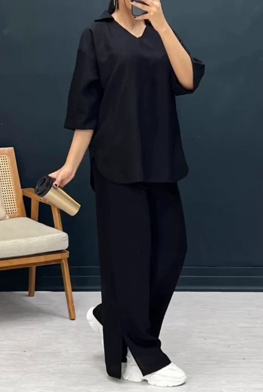 

Pants Sets for Women Loose Oversized Elegant Long Pants and Blouse Set Temperament Top Split Wide Leg Pants Set Women 2 Piece