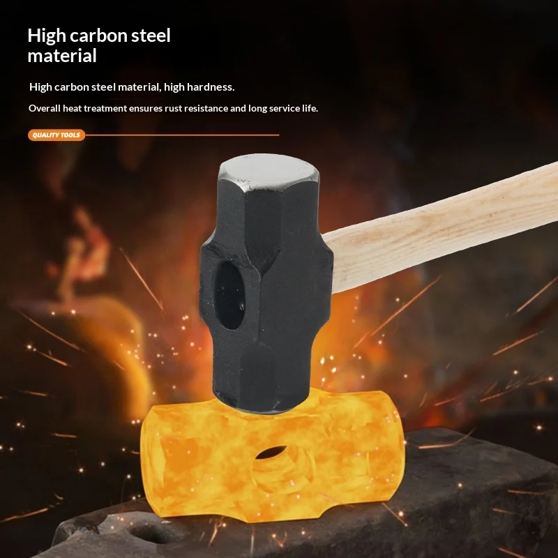 Heavy-Duty Octagonal Hammer with Wooden Handle Multi-Functional Stone Work Iron Mallet for Demolishing And Wall Breaking
