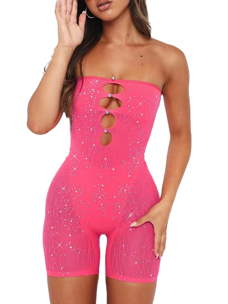 Macacões Bodycon Sexy das mulheres, ver através da malha, sem mangas, corte baixo, longo, macacão curto, roupas