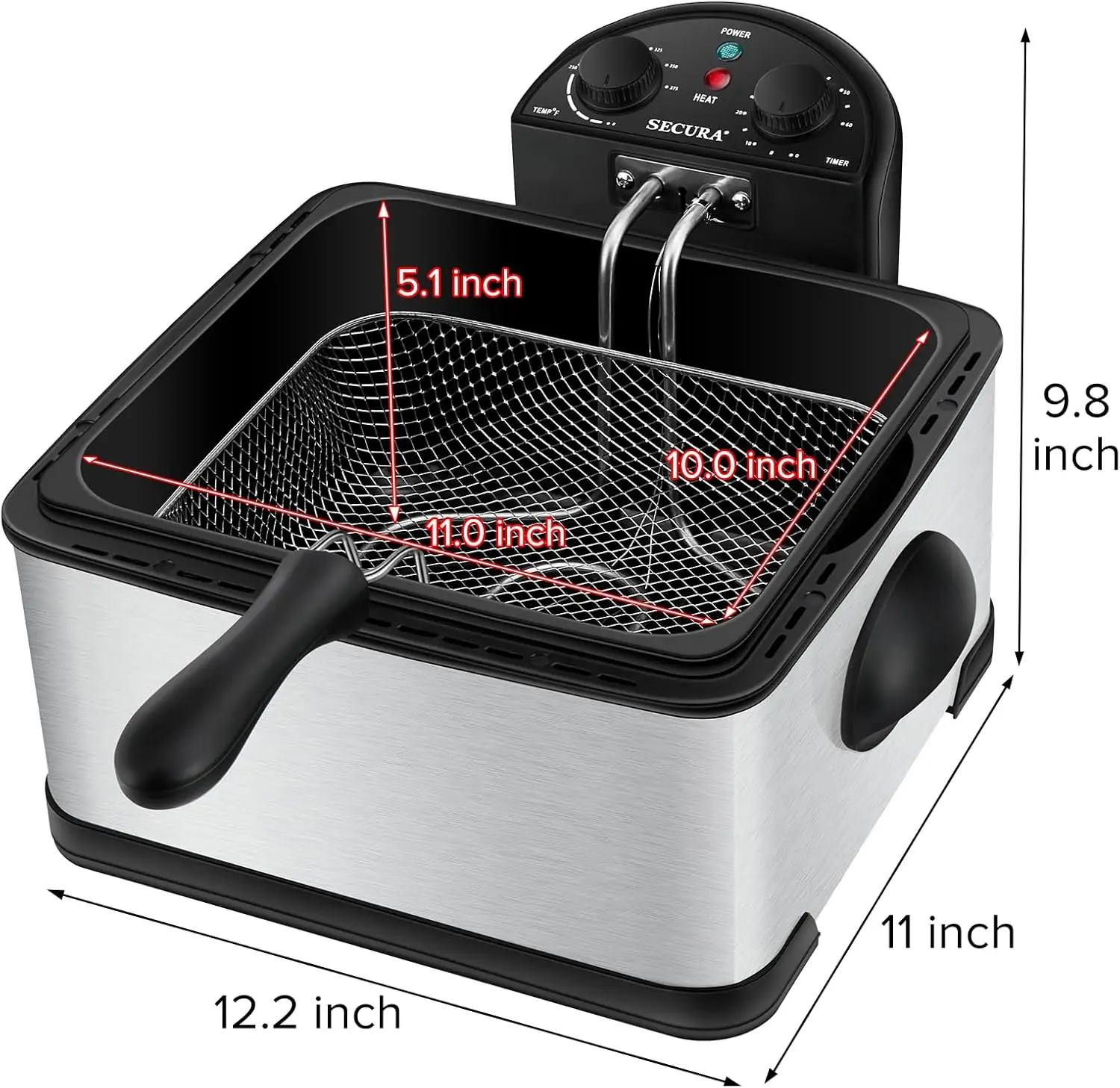 NEW 1700-Watt Stainless-Steel Triple Basket Electric Deep Fryer with Timer Free Extra Odor Filter, 4L/17-Cup,Silver