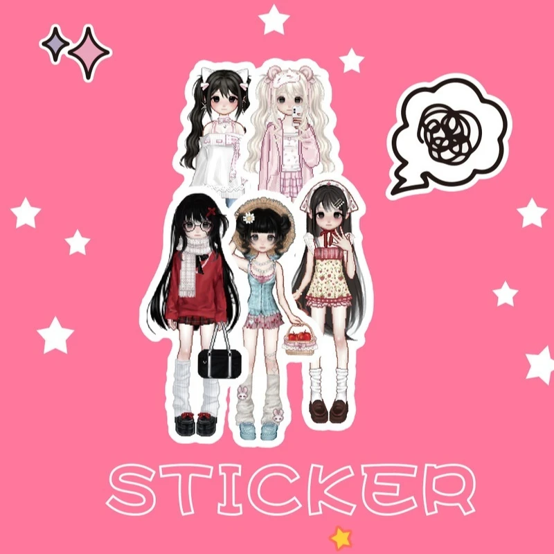 96PCS Original Cartoon Y2k Pixel Style Stickers Retro Old‑Fashion Outfit Hand‑Drawn Anime Figure Decals DIY Journal Decor Gift