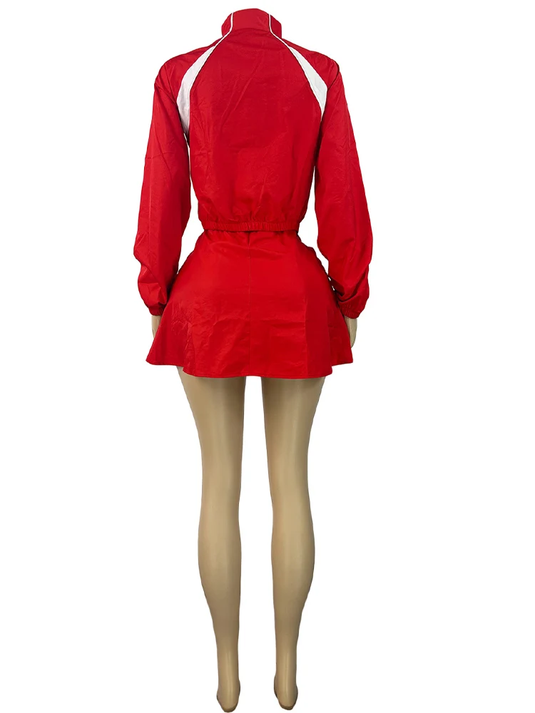 Beyprern Red Sporty 2 Piece Set Women 2026 New Casual Zip Up Jacket and Mini Skirt Matching Set Streetwear Athleisure Outfits - Image 5