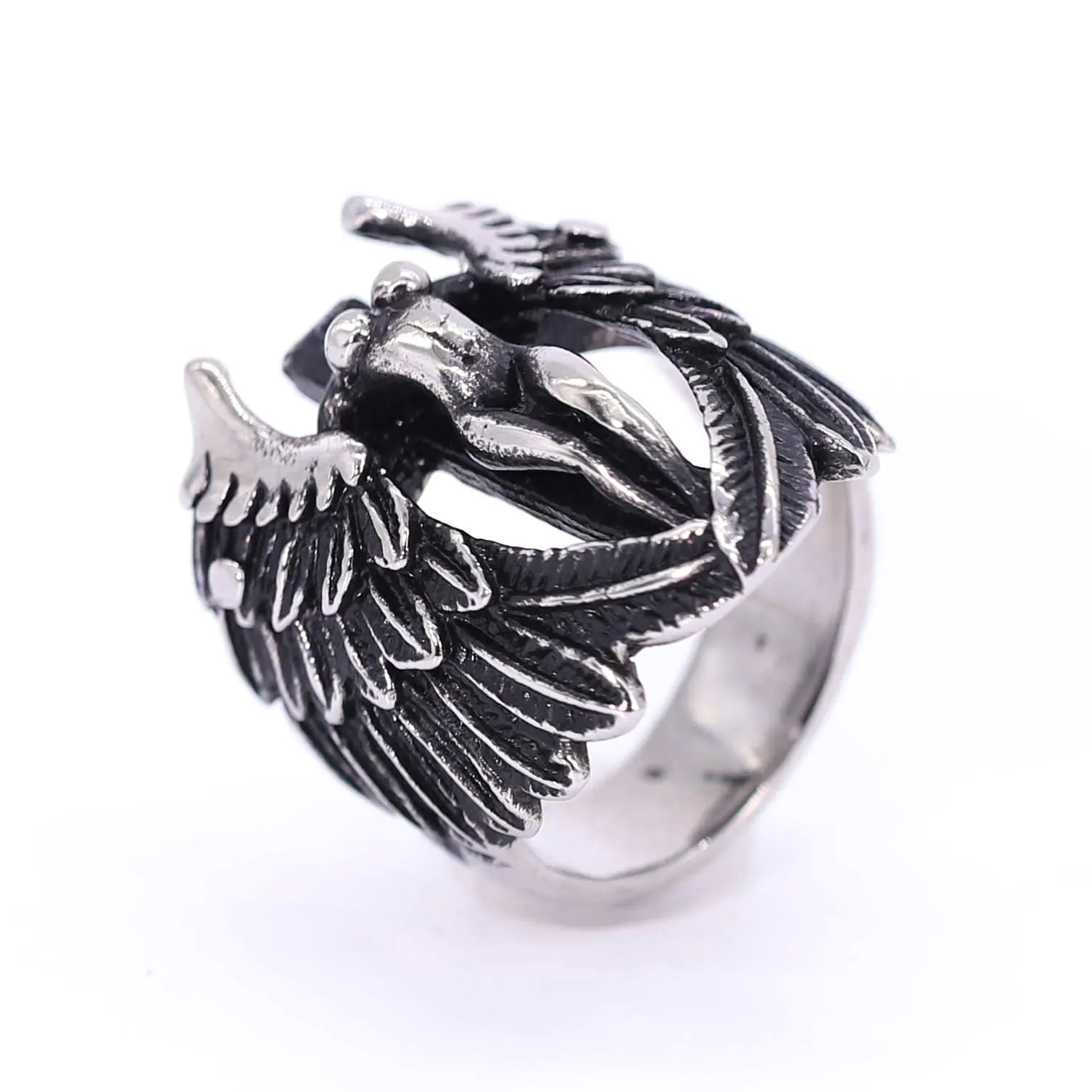 

ins hot sale jewelry stainless steel corner wing angel warrior stainless steel punk ring for man