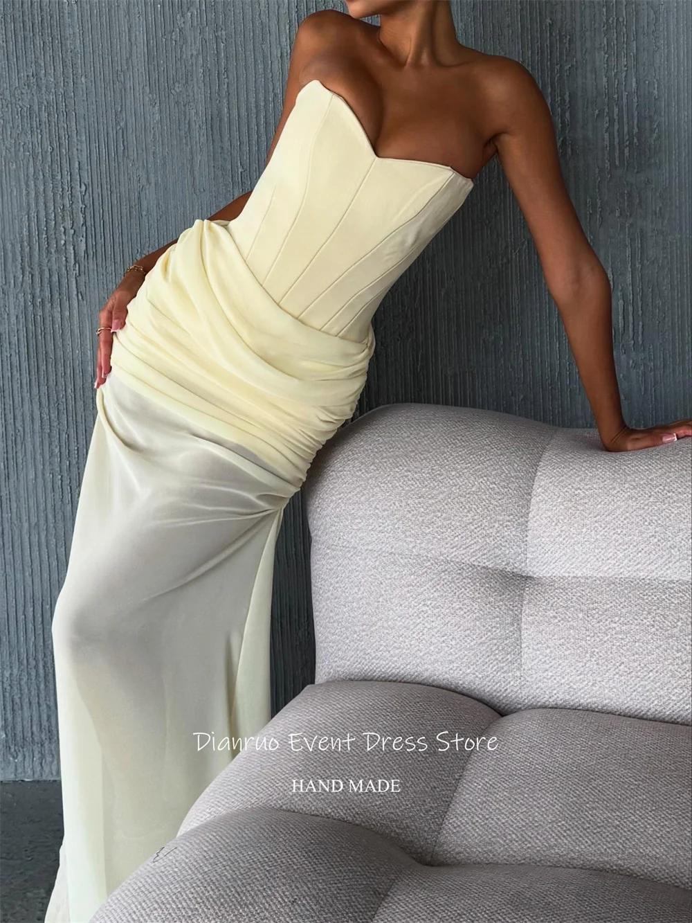 Dianruo الوهم فساتين سهرة بدون أكمام Ruched على شكل قلب ماكسي رداء حفلات شيفون رشيقة فيستدوس فورماليس مخصص