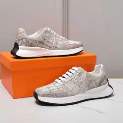 кроссовки мужские Spring/summer Trend Thick Sole Casual with Genuine Crocodile Leather Sports Running Shoes for Men Sneakers Man