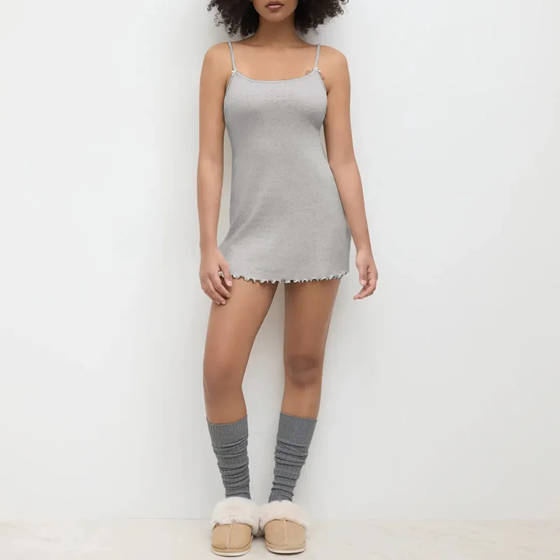 

Casual 100% Cotton Knitted Dress Spaghetti Strap Sleeveless Comfortable Soft Slimming Oufits Fashion Basic Female Vestidos