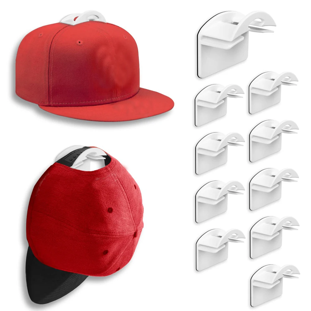 10Pcs Hat Holder Sticky Wall Mount Hook For Baseball Cap Casual Hat Storage Box No Drilling Paste Portable Hat Hanger