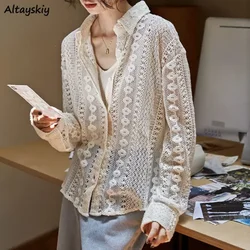 Spring Jackets Women Lace-design Chic Vintage Long Sleeve Outwear Cozy All-match OL Korean Fashion Minimalist New Sheer Clothes