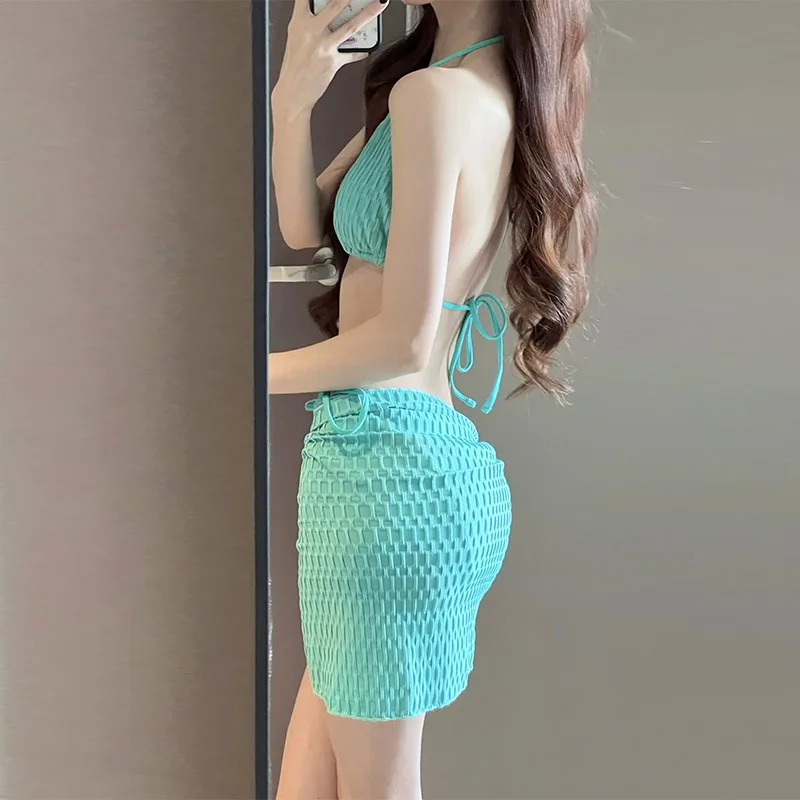 レディース 2025 プレミアム 3ピース ビキニセット：セクシーなプッシュアップトップ＆スカートカバーアップ（小胸向け）、ビーチ＆リゾートバケーションに