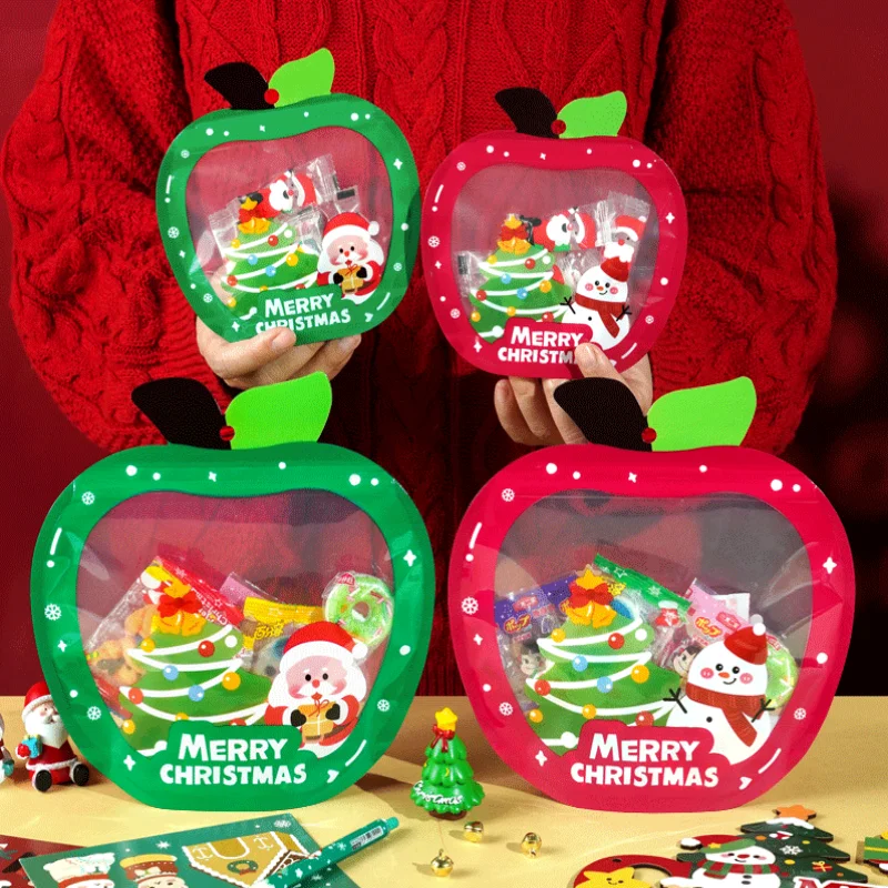 

10/50PCS Apple Plastic Christmas Ziplock Bag DIY Matcha Cocoa Wedding Snack Sugar Candy Birthday Xmas Toys Gifts Storage Pouches